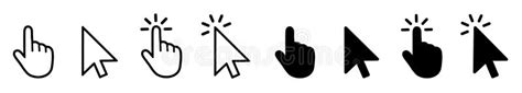 Set Of Flat Cursor Icons In Hand And Arrow Form Mouse Click Cursor Set