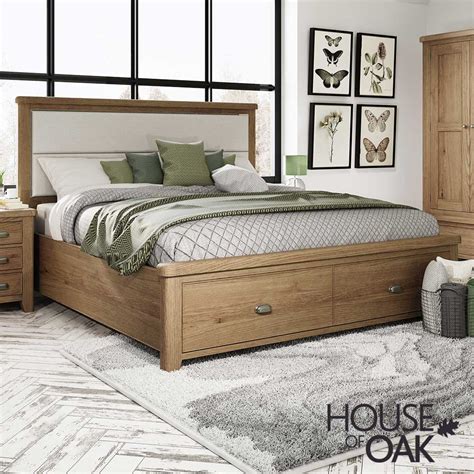 Chatsworth Oak In Royal Blue Super King Size Bed With Fabric Headboard And Low Footend House