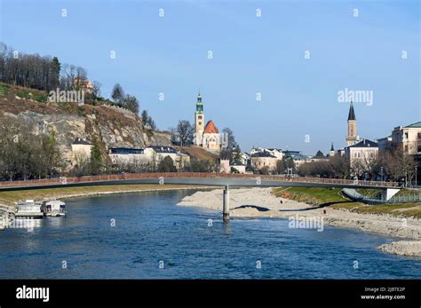 Austria, Salzburg, Salzach river from Straatsbrücke bridge Stock Photo ...