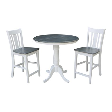 36 Round Solid Wood Extension Dining Table With 2 San Remo Counter Height Stools In White