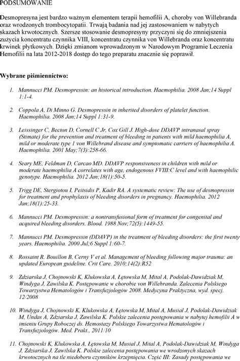 DESMOPRESYNA W NARODOWYM PROGRAMIE LECZENIA HEMOFILII PDF Darmowe