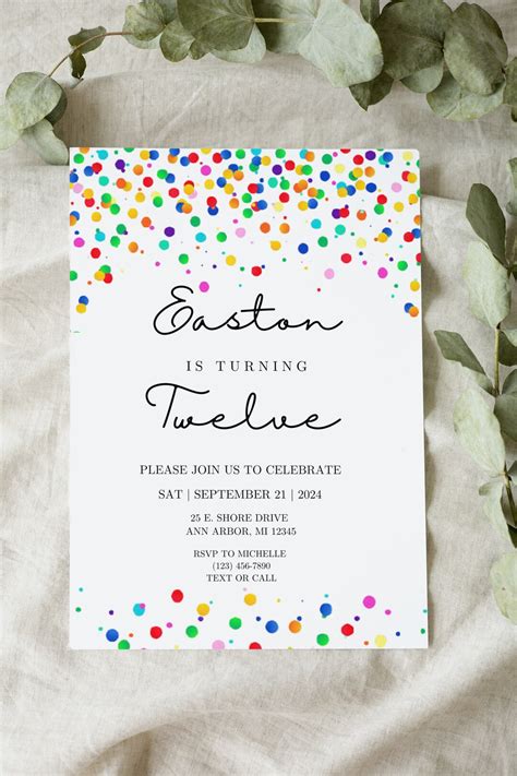 Confetti Birthday Invitation Rainbow Birthday Invitation Simple