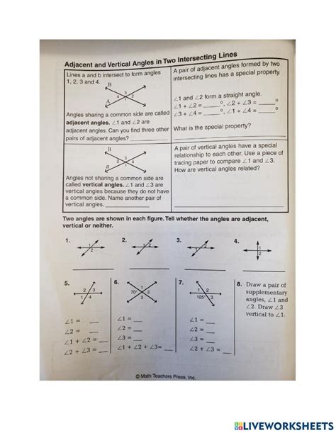 Vertical and Adjacent Angles online exercise for | Live Worksheets - Worksheets Library