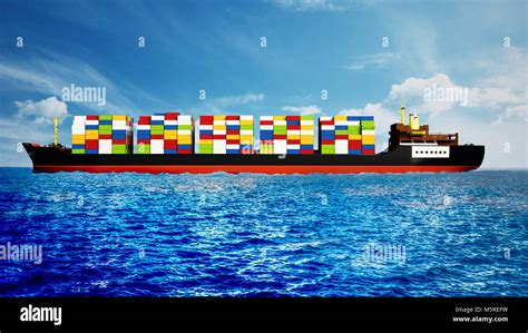 Cargo Ship Loaded With Multi Colored Containers D Illustration Stock