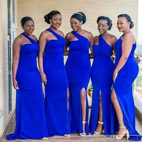 Elegant Royal Blue One Shoulder Bridesmaid Dress With Front Split In Long Elastic Satin Fabric