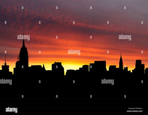 Midtown Manhattan skyline at sunset with beautiful sky illustration ...