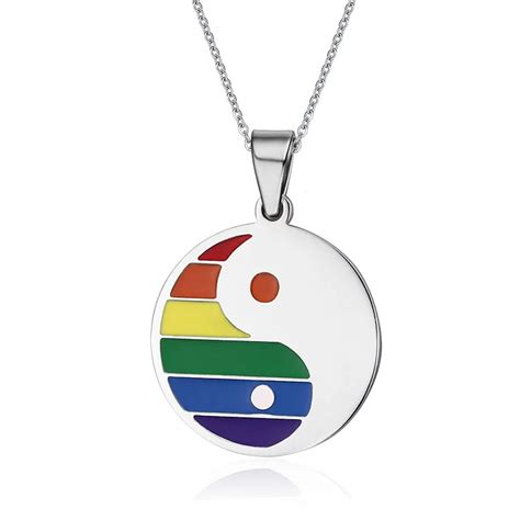 Hot Top Sale Round Gay Lesbian Pride Pendant Necklace Stainless Rainbow