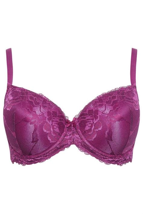 2 PACK Purple & Black Satin Lace Padded Bras | Yours Clothing