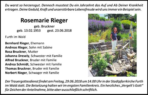 Traueranzeigen Von Rosemarie Rieger Mittelbayerische Trauer