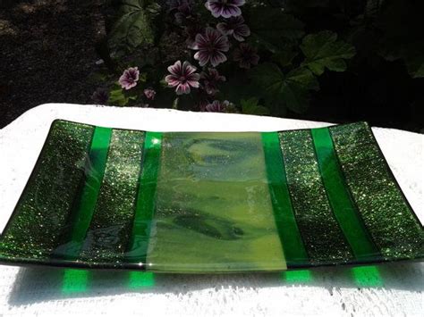 Fused Glass Dish Emerald Green Glass Tray Forest Green Art Etsy Fused Glass Dishes Glass