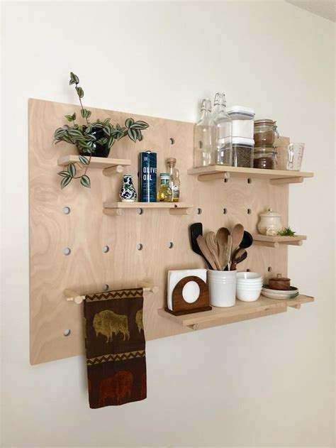 Modern Wood Pegboard Shelf Large Rectangle X Etsy Wall Shelves