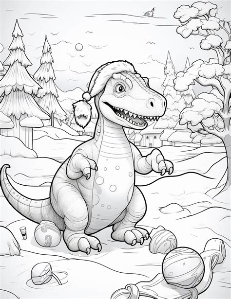 Premium Ai Image A Cartoon Dinosaur In A Santa Hat Playing With A Ball Generative Ai