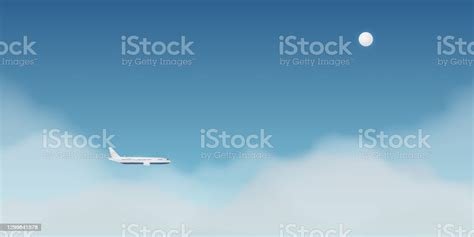 Airplane Window View With Night Time Sky Stock Illustration - Download ...