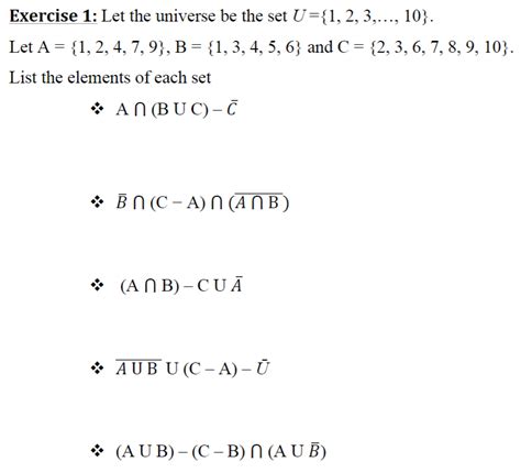 Solved Exercise 1 Let The Universe Be The Set U {1 2