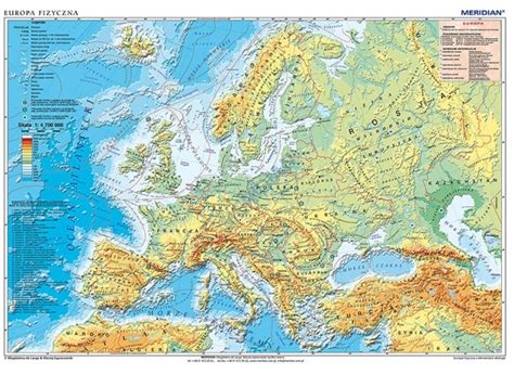 Europa Mapa Cienna Polityczna Fizyczna Meridian