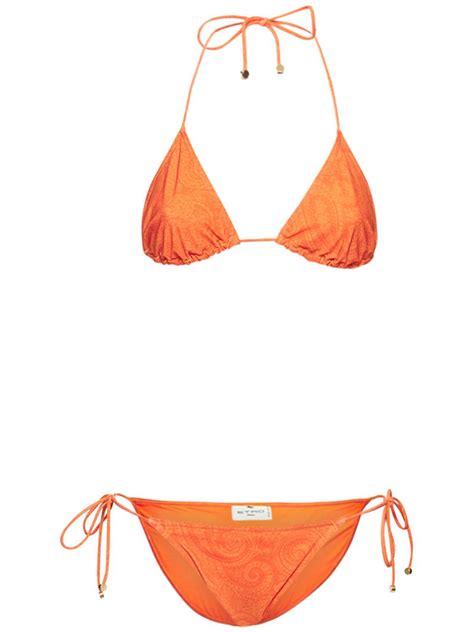 Etro Paisley Print Triangle Bikini Set Orange Editorialist