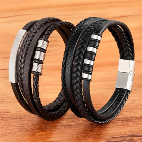 Tyo Pulsera De Cuero Trenzada Multicapa Para Hombre Brazalete De Acero