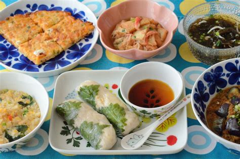 蒸し鶏の大葉チーズ入りライスペーパー巻き＆麻婆茄子や豆腐チヂミも♪定番にしたいおうち中華の献立です♪