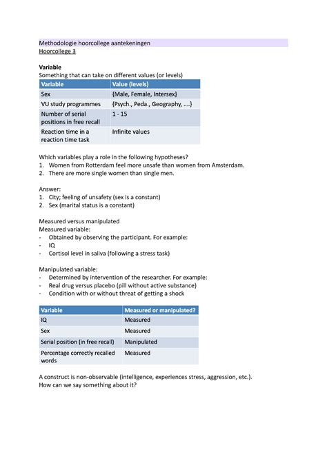 Methodologie Hoorcollege 3 Aantekeningen Methodologie Hoorcollege