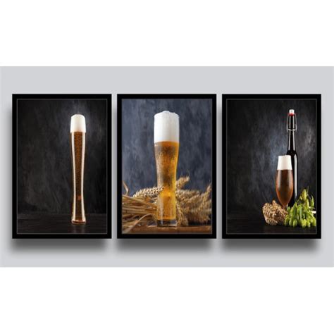 Kit 3 Quadros Decorativos Cerveja Churrasco Bebida Chopp Molduras