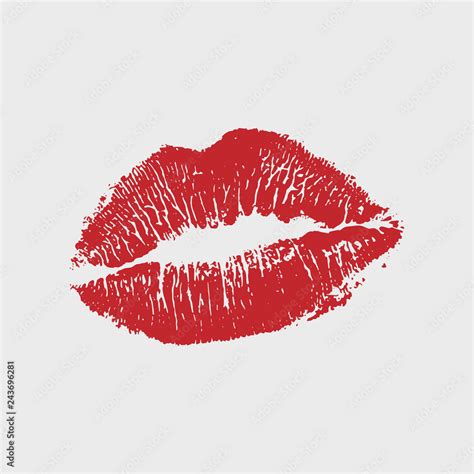 Vector Illustration Of Womans Girl Red Lipstick Kiss Mark Isolated On White Background