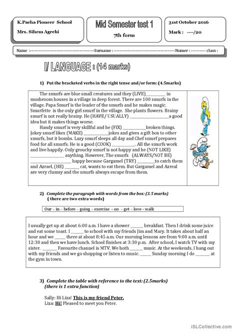 Mid Term Test Th Form Deutsch Daf Arbeitsbl Tter Pdf Doc