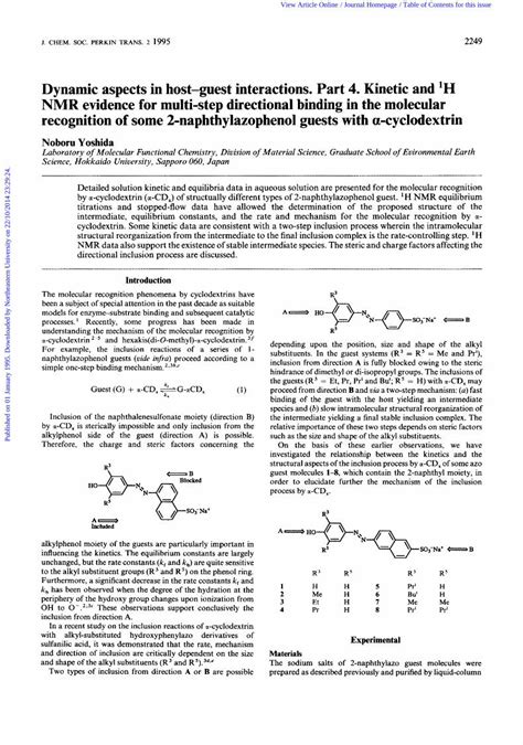 Pdf Dynamic Aspects In Host Guest Interactions Part Kinetic And