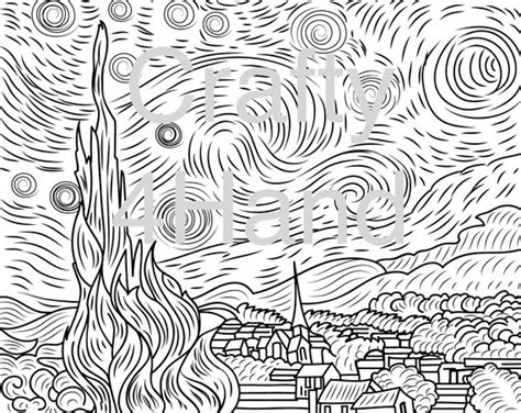 Van Gogh Coloring Pages Etsy Finland