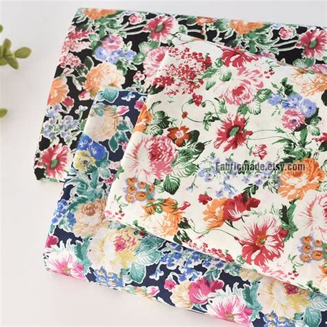 Floral Fabric Shabby Chic Flower Cotton Fabric 1 2 Yard Etsy