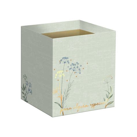 Cachepot Quadrado Aurora c Hot Stamping cmx cmx cm pc Verde Chá Albano Embalagens