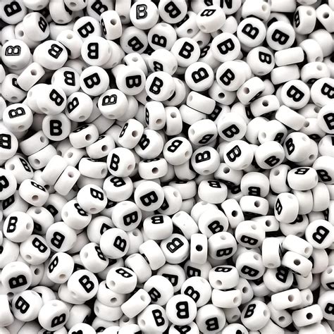 Amazon Amaney Letter Beads B 100pcs 7x4mm White Round Acrylic