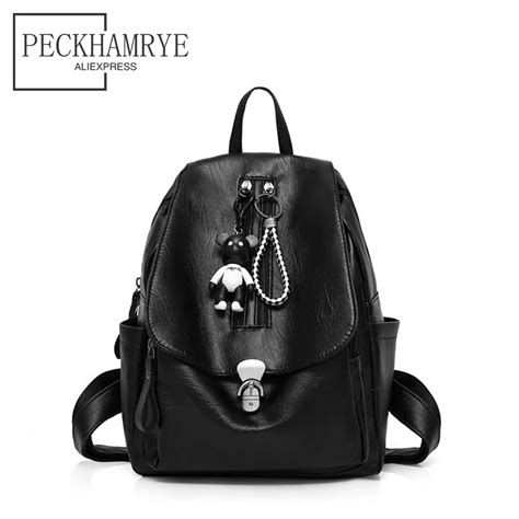 2018 New Pu Leather Women Backpack Fashion Solid School Bags For