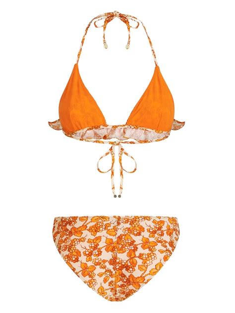 ETRO Berry Print Triangle Bikini Orange FARFETCH