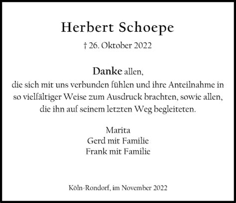 Traueranzeigen Von Herbert Schoepe WirTrauern