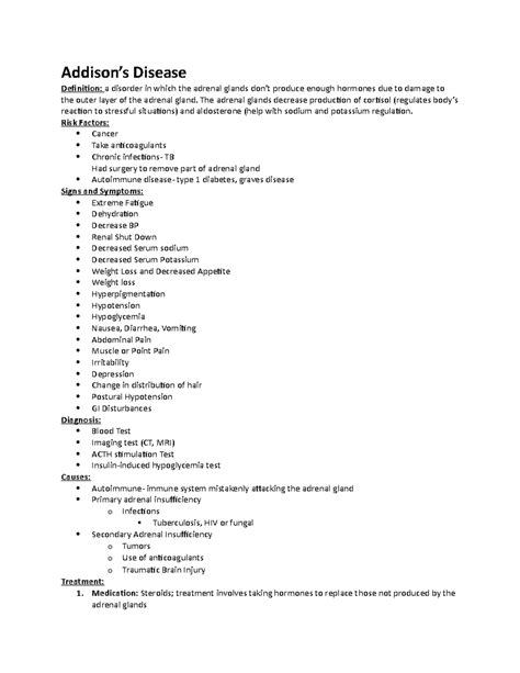 Addison Conceptmap Concept Map Addison’s Disease Definition A Disorder In Which The Adrenal