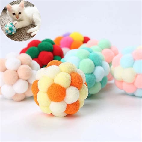 Pet Cat Toy Colorful Handmade Bouncy Ball Kitten Toys Plush Bell Ball