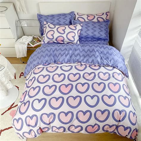 Cl Ssico Azul Rosa Estilo Amor Casa Conjunto De Cama Capa Edred O