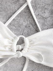 ZAFUL Ribbed Crisscross Tie Front Thong Bikini Swimwear In WHITE ZAFUL 2026
