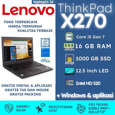 Jual LENOVO THINKPAD X270 CORE I5 I7 GEN 7 16GB RAM 512GB SSD GAMING