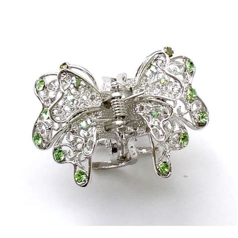 Pince crabe cheveux papillon métal et strass vert RC003245