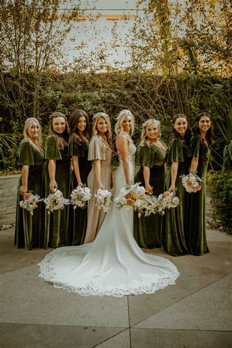 Olive Green Velvet Bridal Party Green Wedding Dresses Olive Green