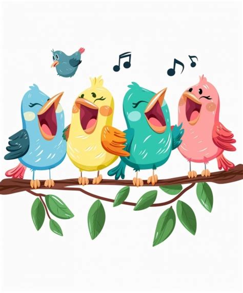 Happy Singing Cartoon Birds Art Free Stock Photo - Public Domain Pictures