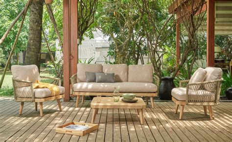 Salon de jardin en corde tressée et bois d acacia FIDJI Au jardin de