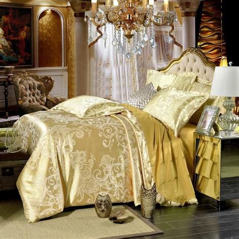 4pc Gray Gold Jacquard Bedding Sets Queen King Size Duvet Cover Set