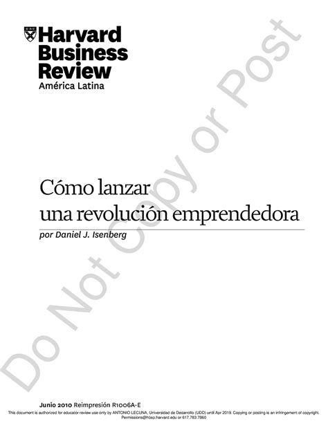 Como Lanzar una Revoluci Ã³n Emprendedora por Daniel J Isenberg