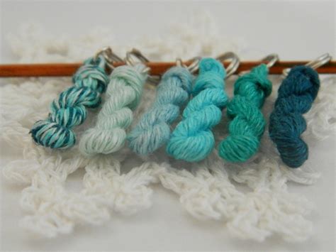 6 Knitting Stitch Markers Mini Skein Linen Yarn Key Chains Etsy