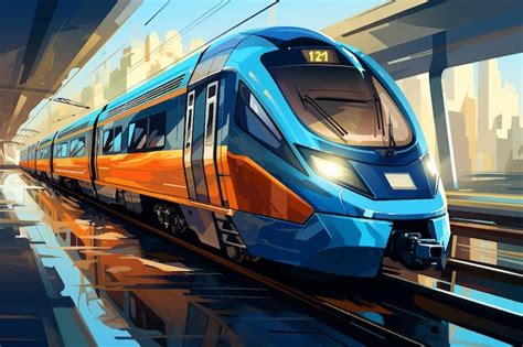 Premium Vector High Speed Train In Motion On The Railway Station At