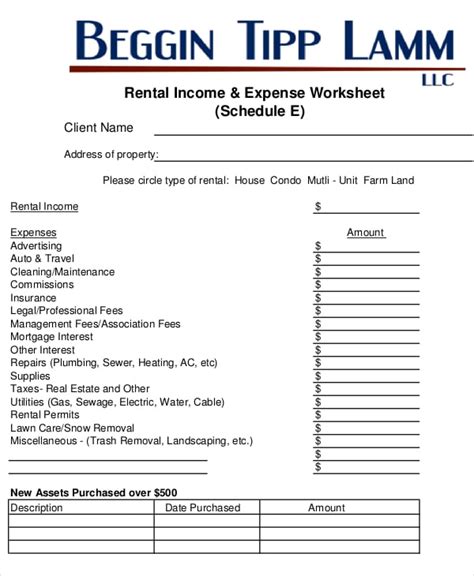 Rental Income And Expense Worksheet Template