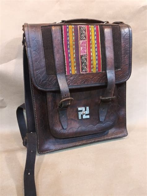 Native American Swastika Leather Bag Hand Tooled With Beads Etsy