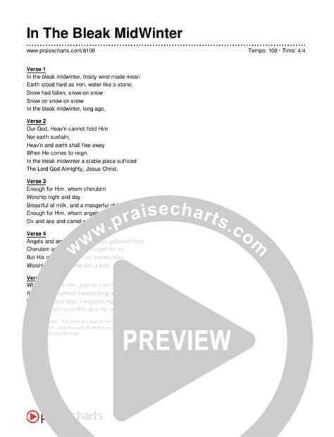 In The Bleak Midwinter Chords Pdf Traditional Hymn Praisecharts